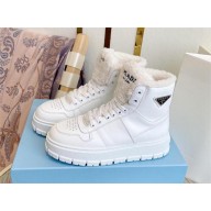 Prada Leather and shearling high-top sneakers white 1T948M 2023