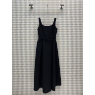 dior Black Wool and Silk Shantung Belted Mid-Length Dress 2023