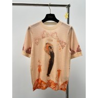 dior Beige Cotton Jersey and Linen with Fuego Motif T-Shirt 2023