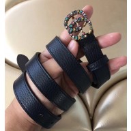 Gucci Crystal GG Buckle Leather Belts Black 2018
