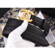 Chanel Width 3cm Leather Belt Black with Golden CC Logo
