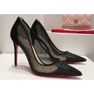 Christian Louboutin Heel 10.5cm Follies Strass Pumps in Net and suede calf Black