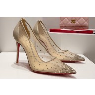 Christian Louboutin Heel 10.5cm Follies Strass Pumps in Net and suede calf Nude