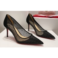 Christian Louboutin Heel 8.5cm Follies Strass Pumps in Net and suede calf Black