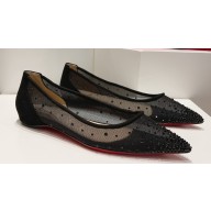 Christian Louboutin Follies Strass Ballerinas in Mesh and suede calf Black