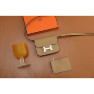 Hermes epsom leather Constance Slim Wallet with belt handmade chai/silver (original quality)