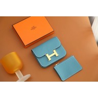 Hermes epsom leather Constance Slim Wallet with belt handmade bley jean/gold (original quality)