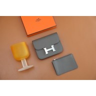 Hermes epsom leather Constance Slim Wallet with belt handmade gris etain/silver (original quality)