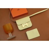 Hermes epsom leather Constance Slim Wallet with belt handmade jaune poussin/gold(original quality)