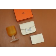 Hermes epsom leather Constance Slim Wallet with belt handmade craie/silver(original quality)