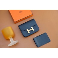 Hermes epsom leather Constance Slim Wallet with belt handmade bleu nuit/gold (original quality)