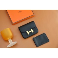 Hermes epsom leather Constance Slim Wallet with belt handmade noir/gold (original quality)
