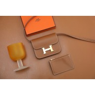 Hermes epsom leather Constance Slim Wallet with belt handmade gold brown/silver (original quality)
