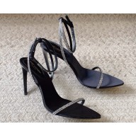 Saint Laurent Heel 10cm georgia sandals in crepe satin with rhinestones 720656 Black 2024