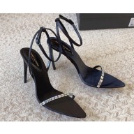 Saint Laurent Heel 10cm Gloria sandals in crepe satin with rhinestones 720656 Black 2024