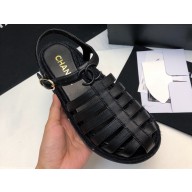 Chanel CC Logo Lambskin Caged Espadrille Sandals Black 2024