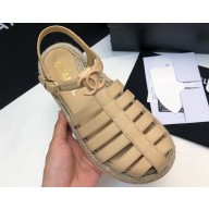 Chanel CC Logo Lambskin Caged Espadrille Sandals Beige 2024