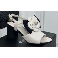 Chanel Grosgrain Camellia Lambskin Sandals White 2024