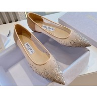 Jimmy Choo Love Mesh Pointed-Toe Flats Nude with Dégradé Crystals 2024