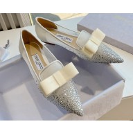 Jimmy Choo Gala Mesh Pointed-Toe Flats White with Dégradé Crystals 2024