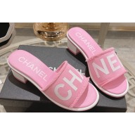 Chanel Heel 4.5cm Logo Fabric Mules Pink 2024