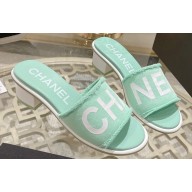 Chanel Heel 4.5cm Logo Fabric Mules Green 2024