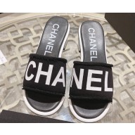 Chanel Heel 4.5cm Logo Fabric Mules Black 2024