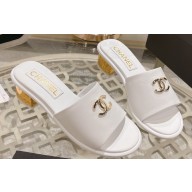 Chanel Gold Heel CC Logo Lambskin Mules White 2024