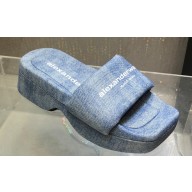 Alexander Wang platform trompe-l'oeil denim goatskin float slides Blue 2024