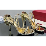 Valentino Heel 9cm Roserouche Sandals 1959 In Calfskin Patent Metallic Gold 2024