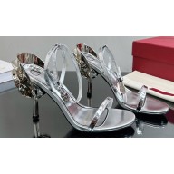 Valentino Heel 9cm Roserouche Sandals 1959 In Calfskin Patent Metallic Silver 2024