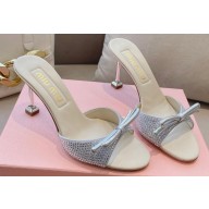 Miu Miu Heel 8.5cm Satin Slide sandals with artificial crystals 5XX630 Silver 2024