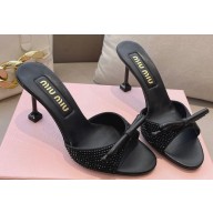 Miu Miu Heel 8.5cm Satin Slide sandals with artificial crystals 5XX630 Black 2024