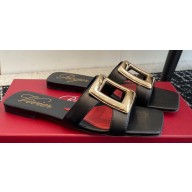 Roger Vivier Metal Buckle Mules in Leather Black 2024