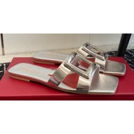 Roger Vivier Metal Buckle Mules in Leather Silver 2024