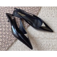 Saint Laurent Heel 3cm cherish slingback pumps in glazed leather with rhinestones 755341 Black 2024