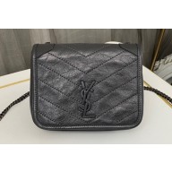 Saint Laurent Niki Chain Wallet Bag in Crinkled Vintage Leather 583103 Gray