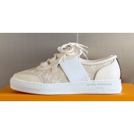Louis Vuitton Lous Sneakers Calf leather and Monogram Denim Beige Top Quality