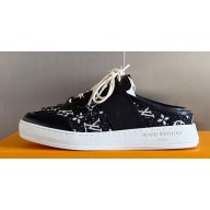 Louis Vuitton Lous Open Back Sneakers Calf leather and Monogram Denim Black Top Quality