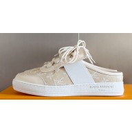 Louis Vuitton Lous Open Back Sneakers Calf leather and Monogram Denim Beige Top Quality