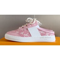 Louis Vuitton Lous Open Back Sneakers Calf leather and Monogram Denim Pink Top Quality
