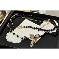 Chanel Metal, Glass Pearls & Strass Long Necklace ABC113 Gold, Black & Crystal 2024
