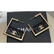 Chanel Metal & Resin Hoop Earrings ABC282 Gold & Black 2024