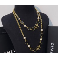 Chanel Metal & Glass Pearls Long Necklace ABC485 Gold, Black & Pearly White 2024