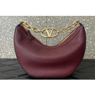 Valentino Small Vlogo Moon Hobo Bag In grainy calfskin Burgundy With Chain