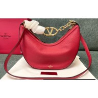 Valentino Small Vlogo Moon Hobo Bag In grainy calfskin Red With Chain