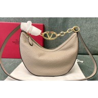 Valentino Small Vlogo Moon Hobo Bag In grainy calfskin Pale Gray With Chain