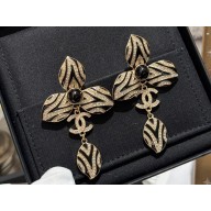 Chanel Metal, Glass Pearls & Diamantés Clip-on Pendant Earrings ABC127 Gold, Black & Crystal 2024