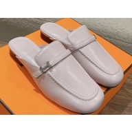 Hermes Groupie mules Light Pink in goatskin with palladium-plated Paris buckle