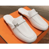 Hermes Groupie mules White in goatskin with palladium-plated Paris buckle